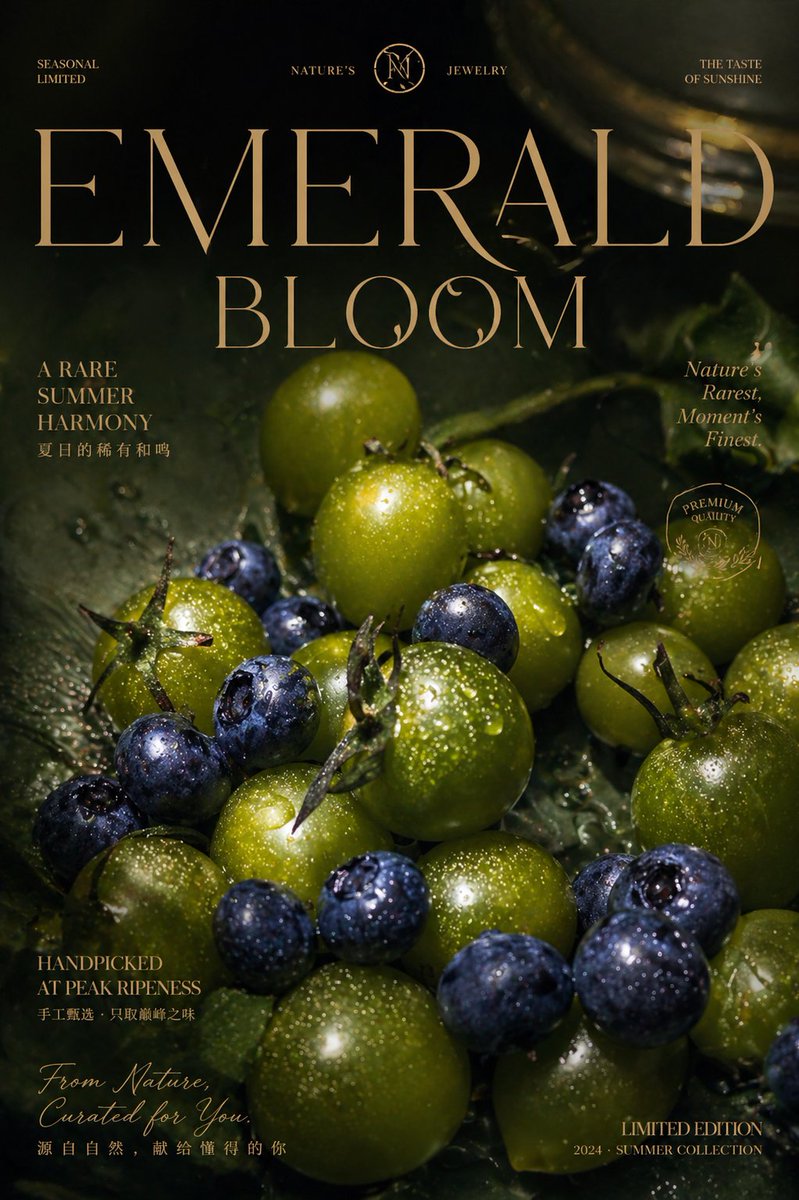 Luxury Emerald Bloom Fruit Poster