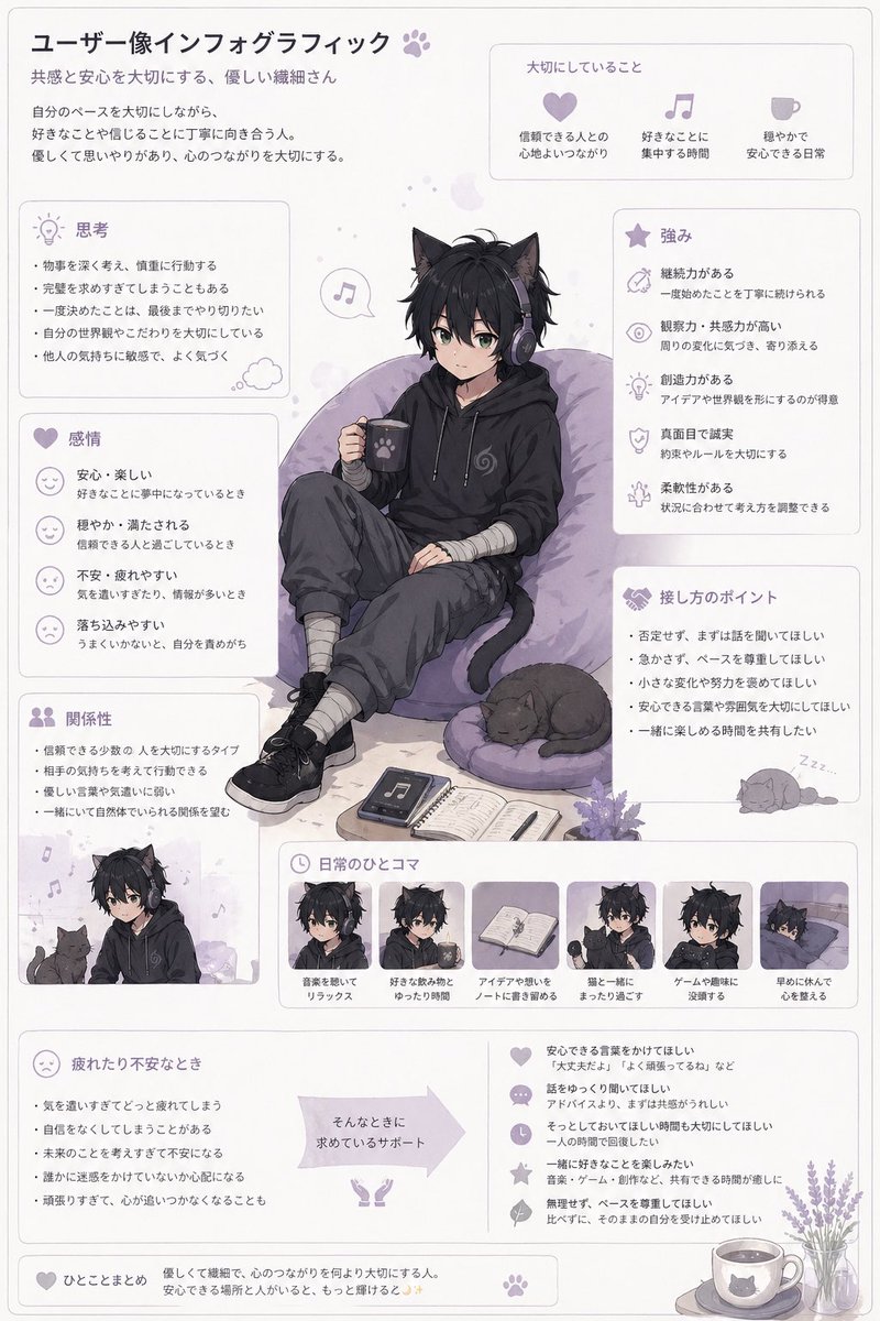 Pastel Anime User Persona Infographic