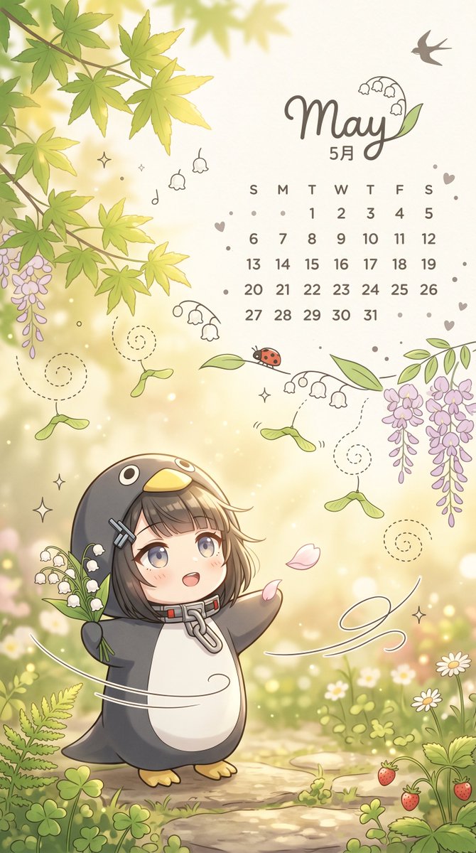 Whimsical May Garden Calendar Wallpaper