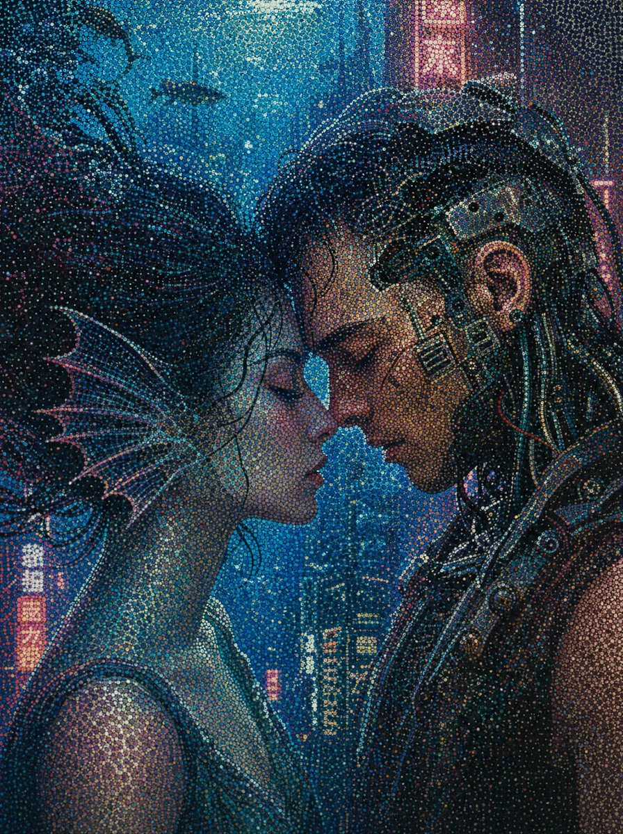 Cyberpunk Dot-Art Near Kiss