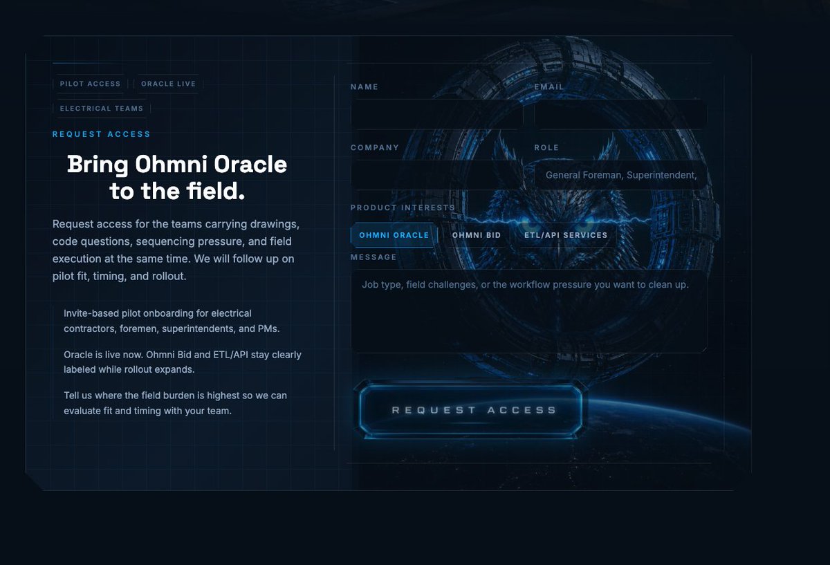 Futuristic Ohmni Access Landing Page
