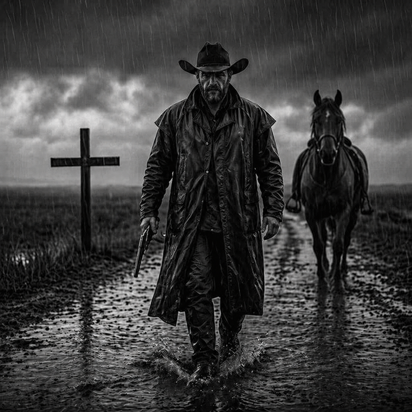 Rain-Soaked Dark Western Gunslinger