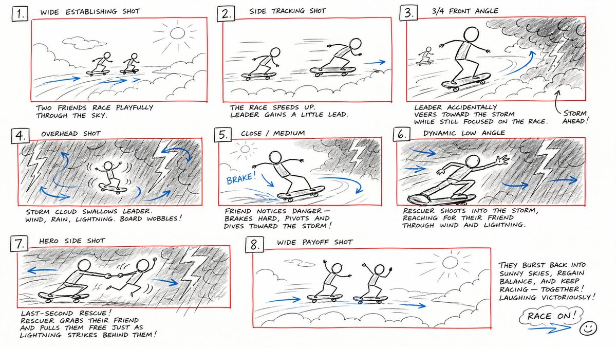 Hand-Drawn Storyboard Previs Sketch