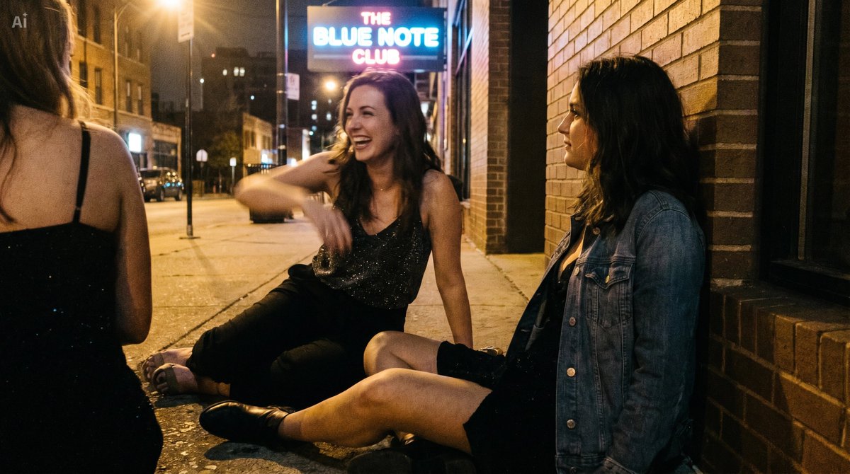 Candid Nightclub Sidewalk Scene