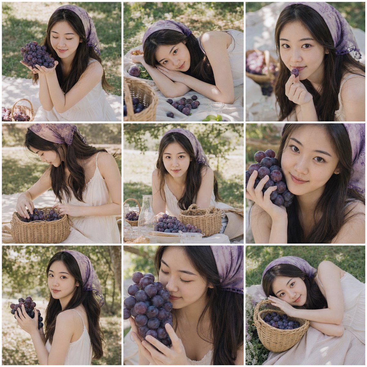 Summer Grape Girl 3x3 Grid Portrait