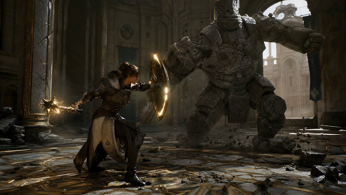Knight-Mage Battles Stone Golem