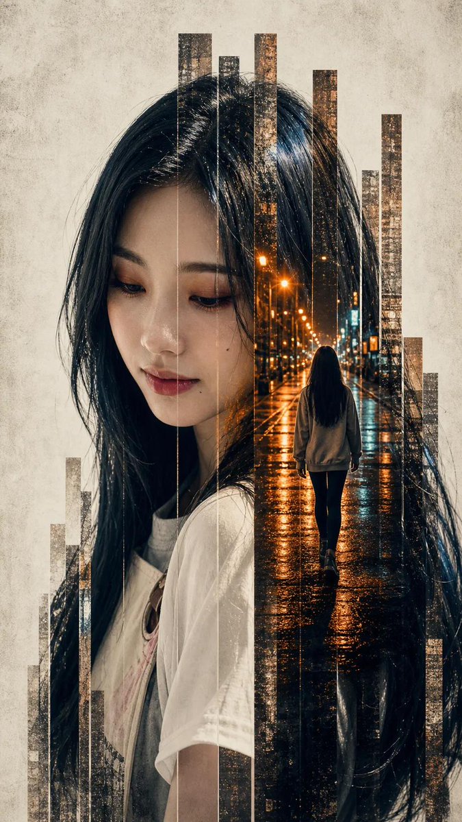 Vertical Slice Double Exposure Woman