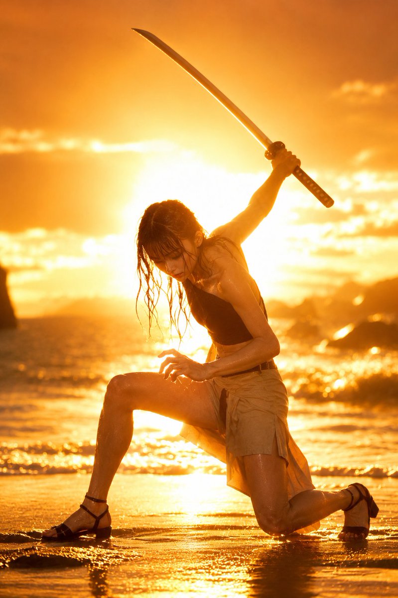 Sunset Beach Katana Pose