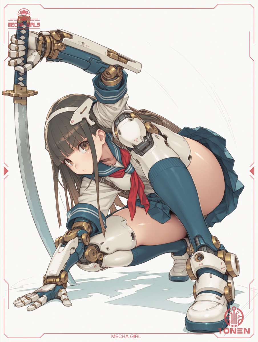 Mecha Schoolgirl Katana Action Poster