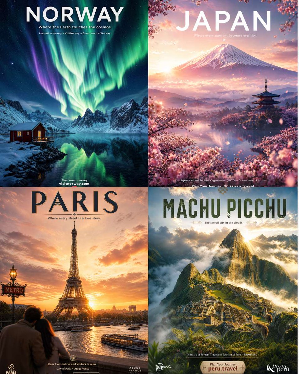 Four Destination Tourism Poster Grid