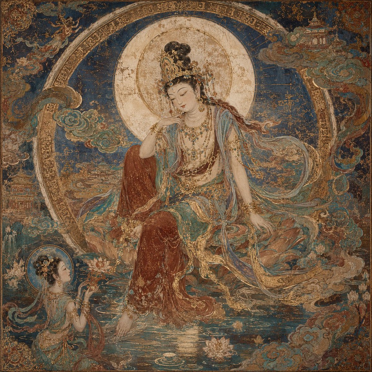 Dunhuang Mural Water Moon Guanyin