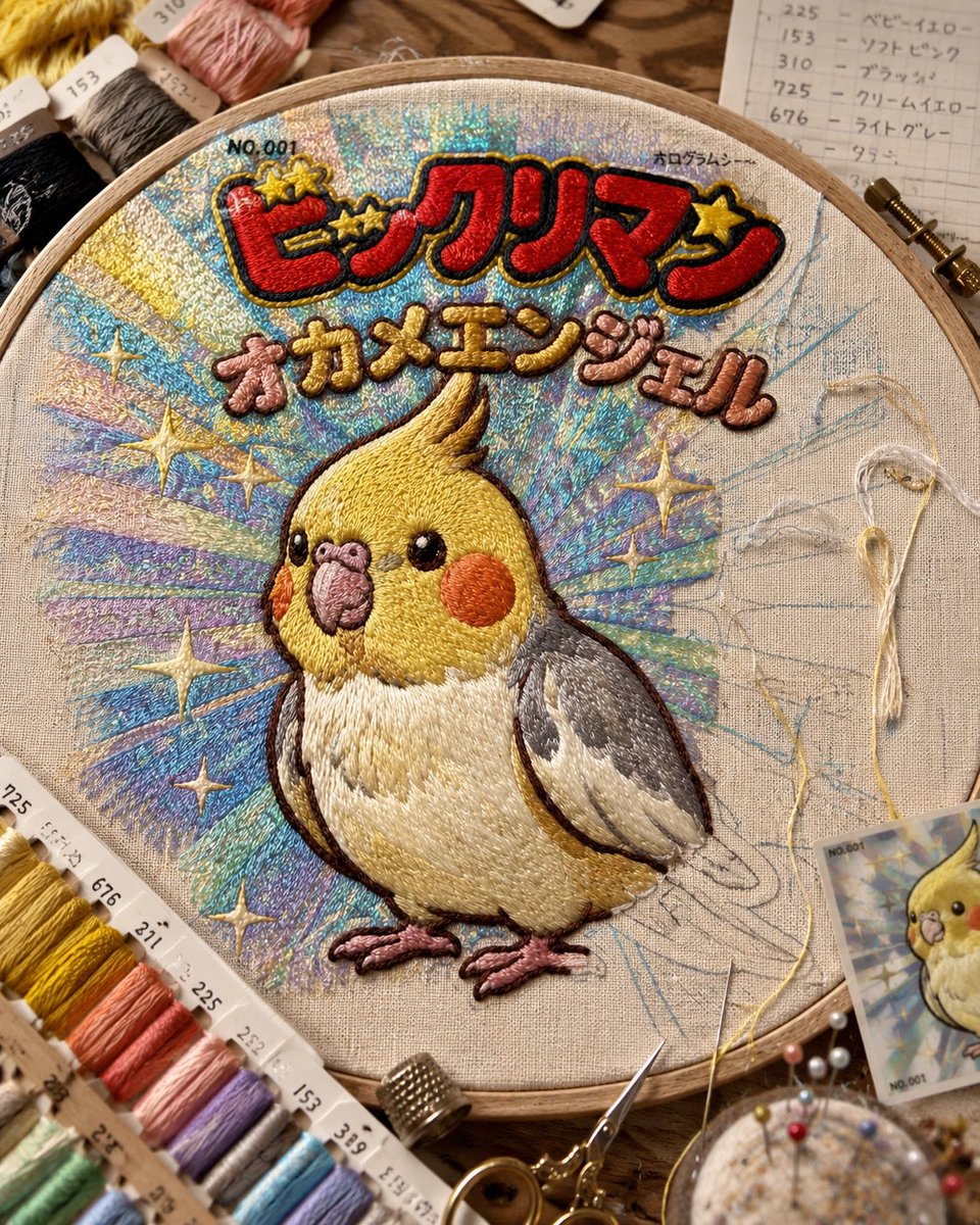 Holographic Cockatiel Embroidery Hoop
