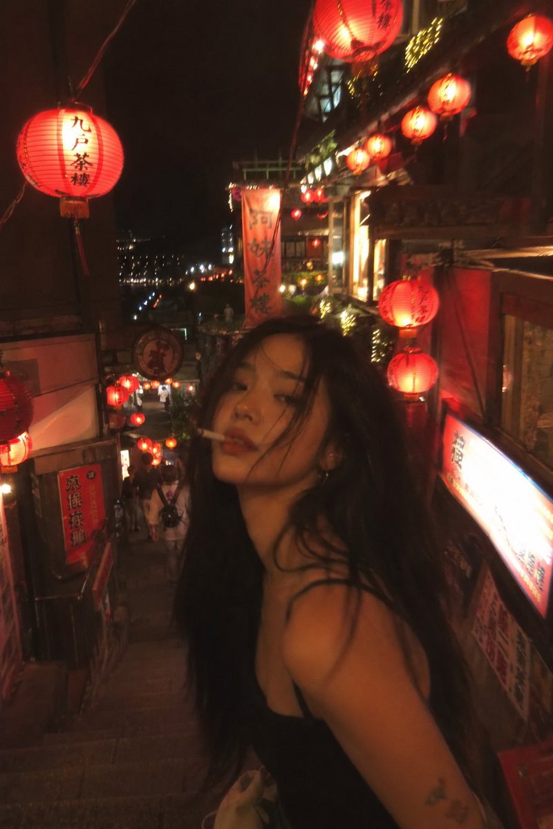 Asian Fashion Model in Taipei Night Scene