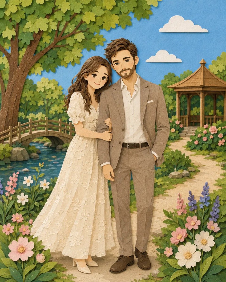 Romantic Paper-Cut Couple Portrait