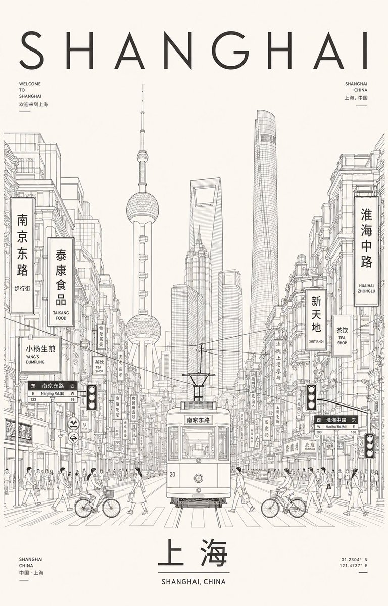 Shanghai Minimalist Line Art Poster