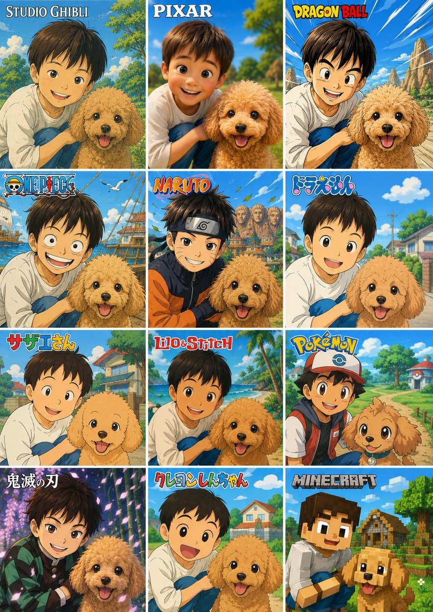 12-Style Anime Photo Transformation Grid