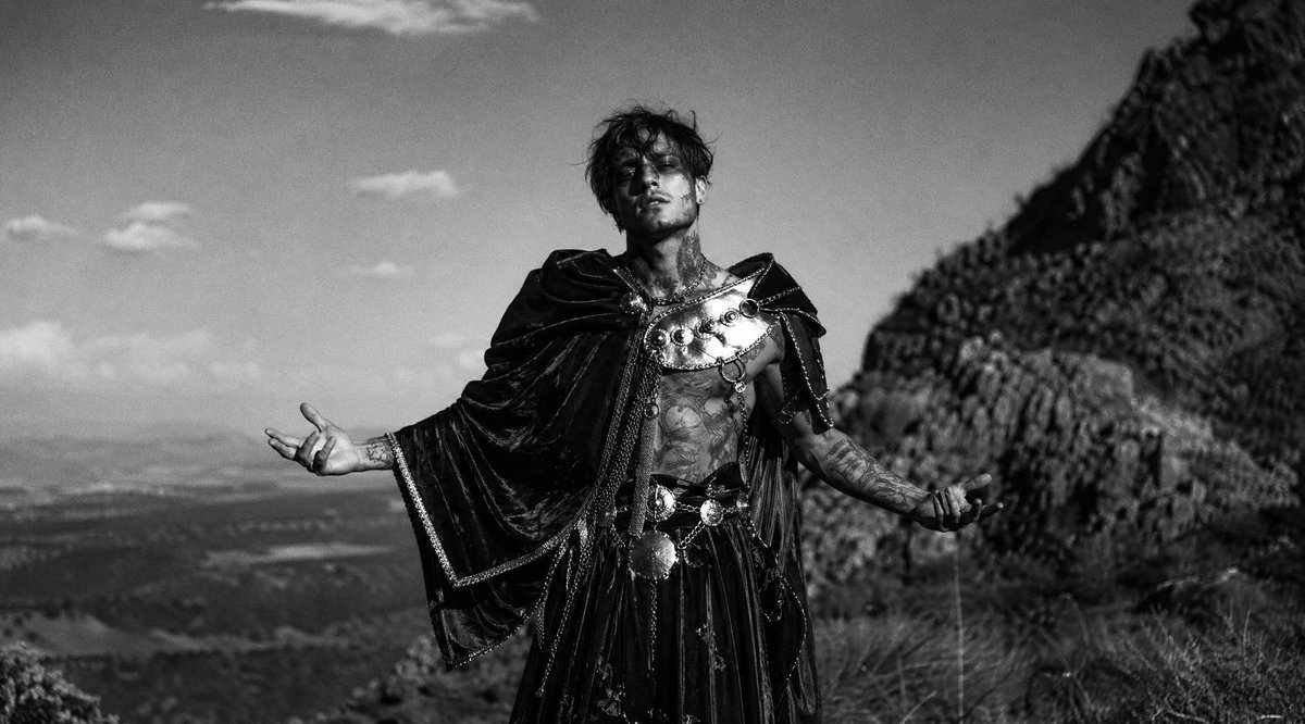 Monochrome Fantasy Warrior on Mountain