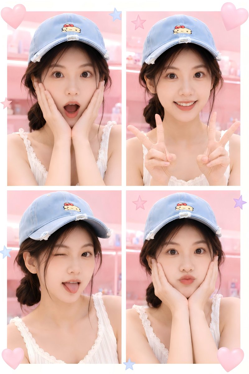 Kawaii Four-Panel Selfie Collage