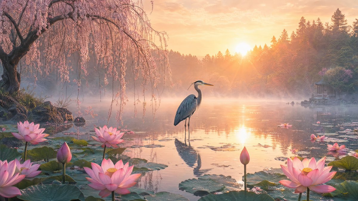 Misty Sunrise Lotus Pond