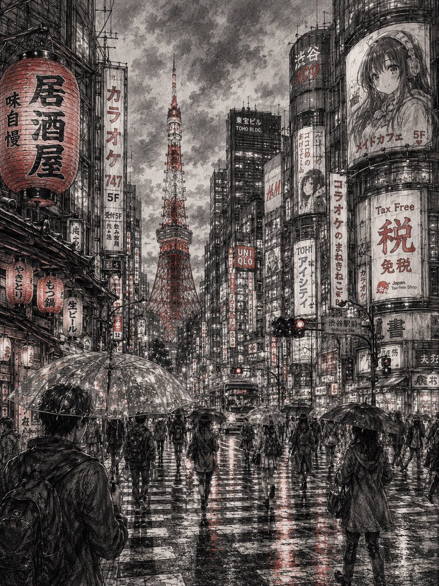Detailed Cityscape Pencil Sketch