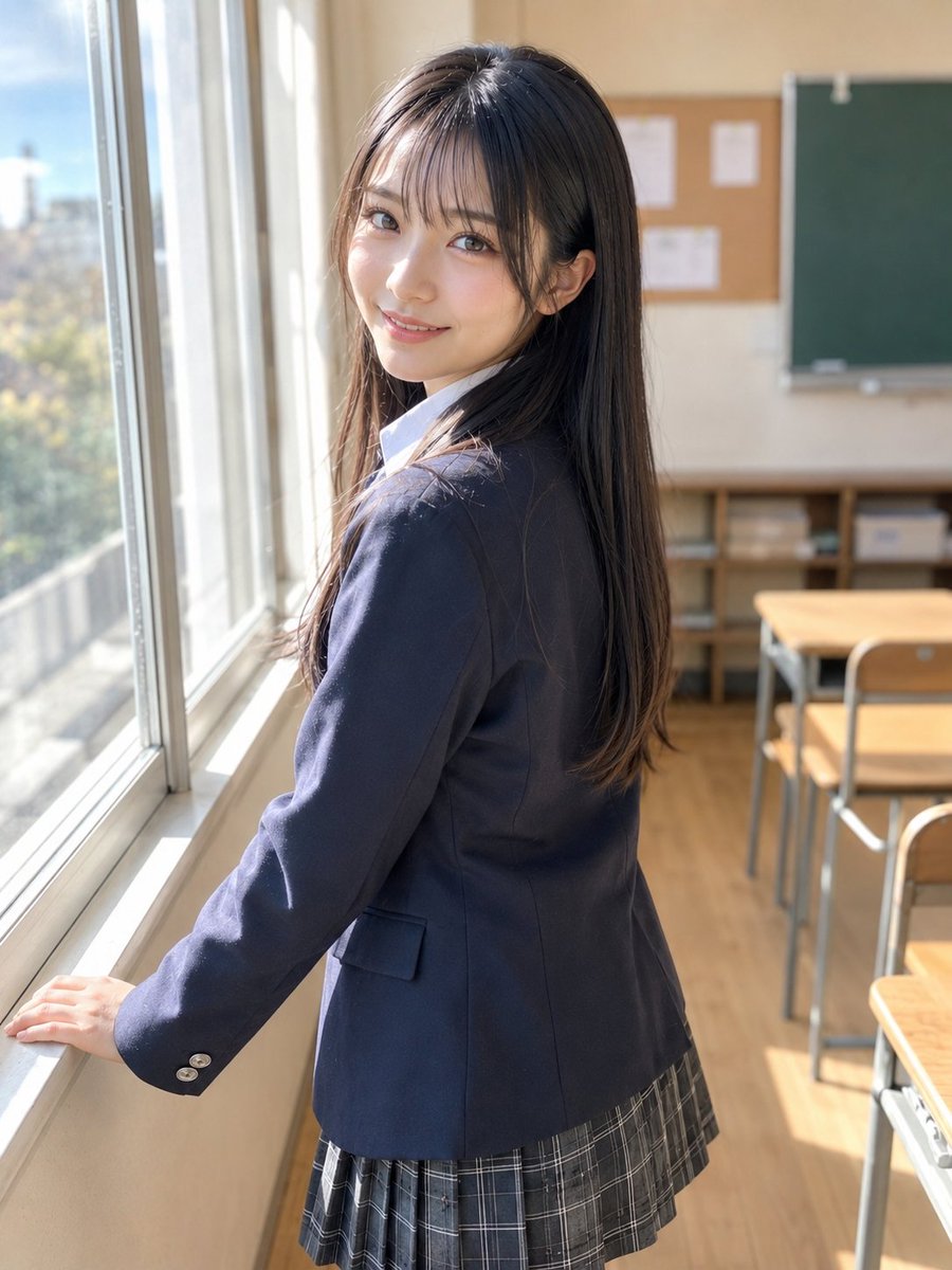 Anonymized Schoolgirl by Classroom Window