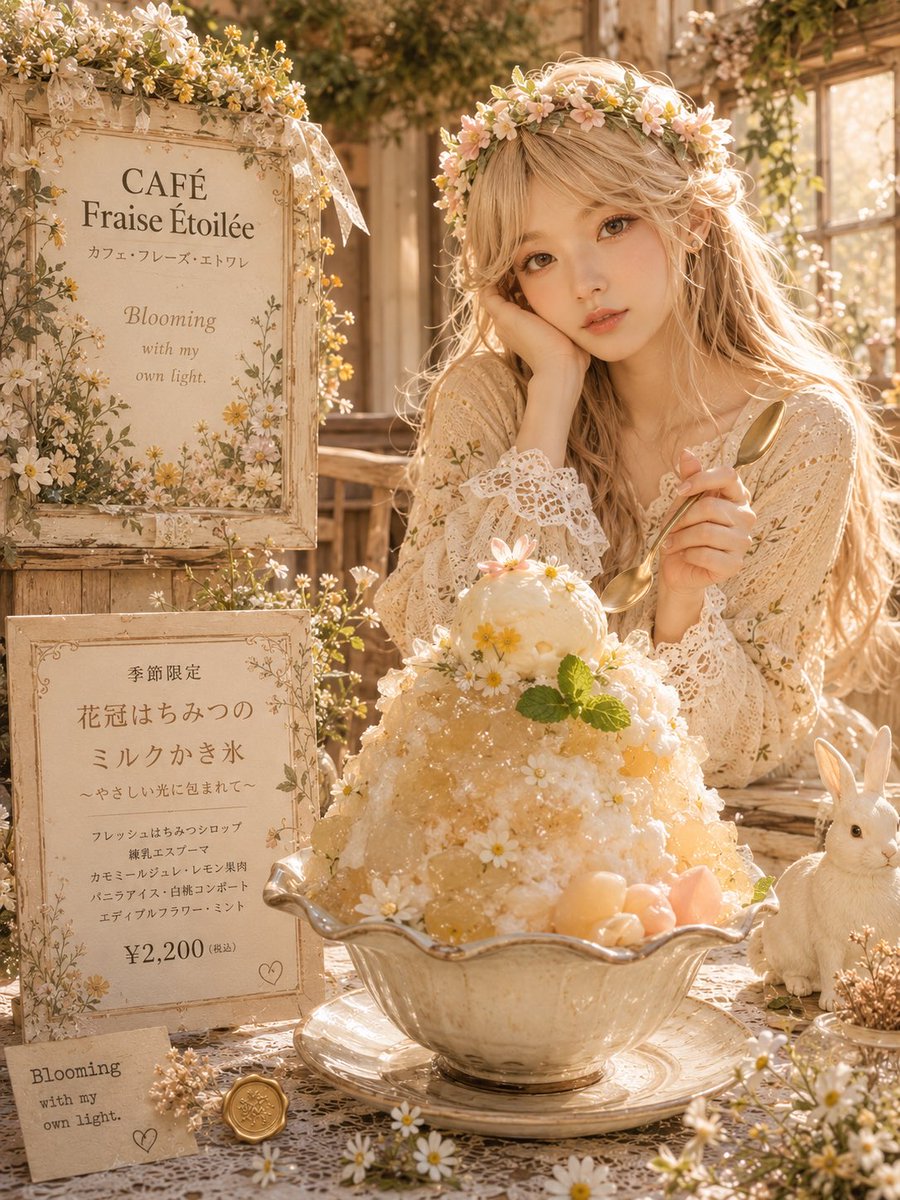 Floral Honey Milk Kakigori Café Scene