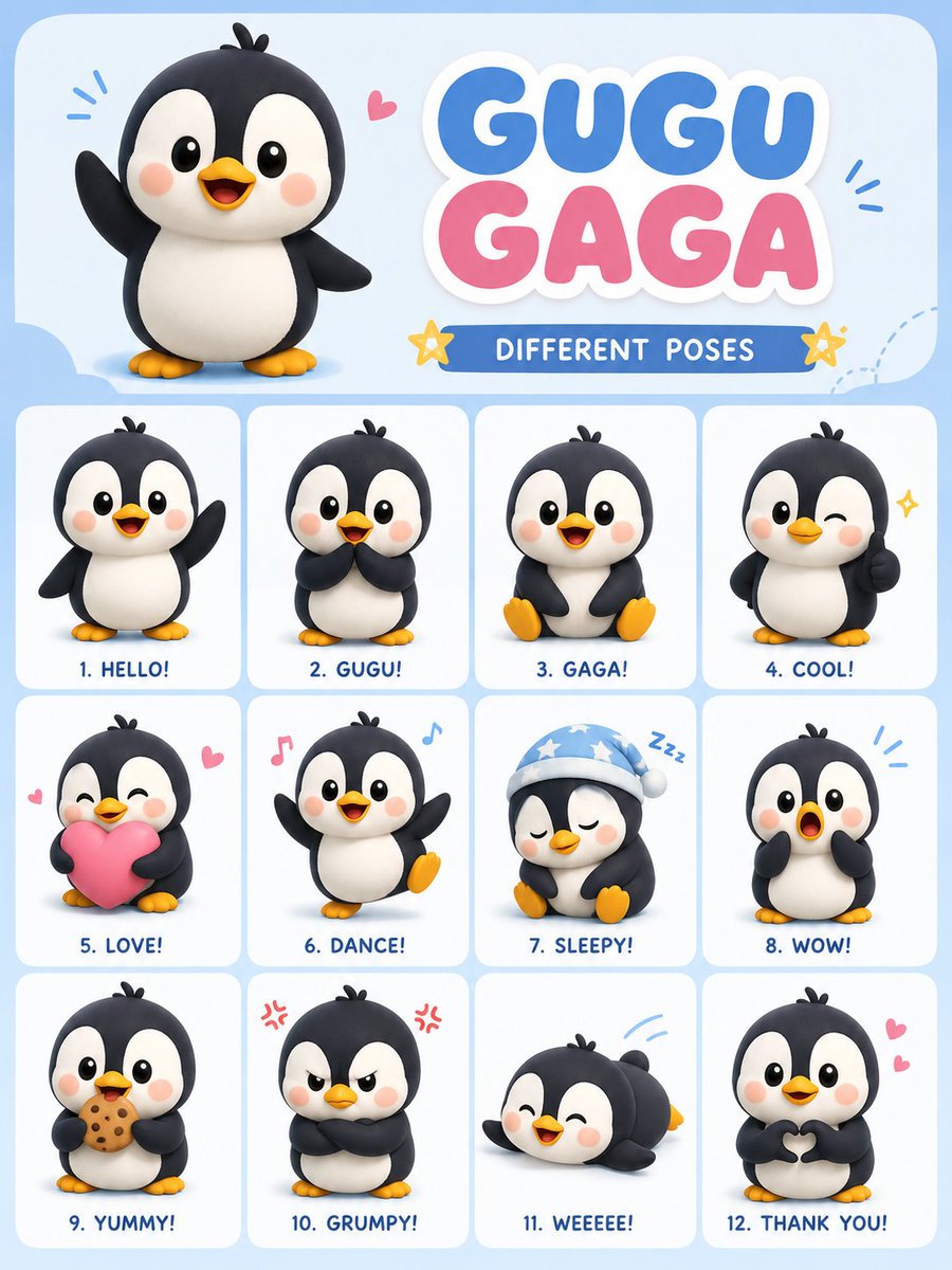 Chibi Penguin Expression Grid
