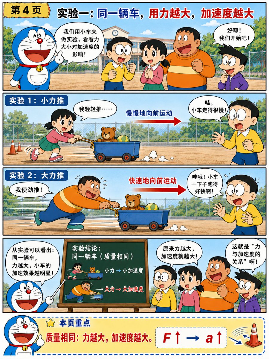 Doraemon-Style Newton’s Second Law Comic