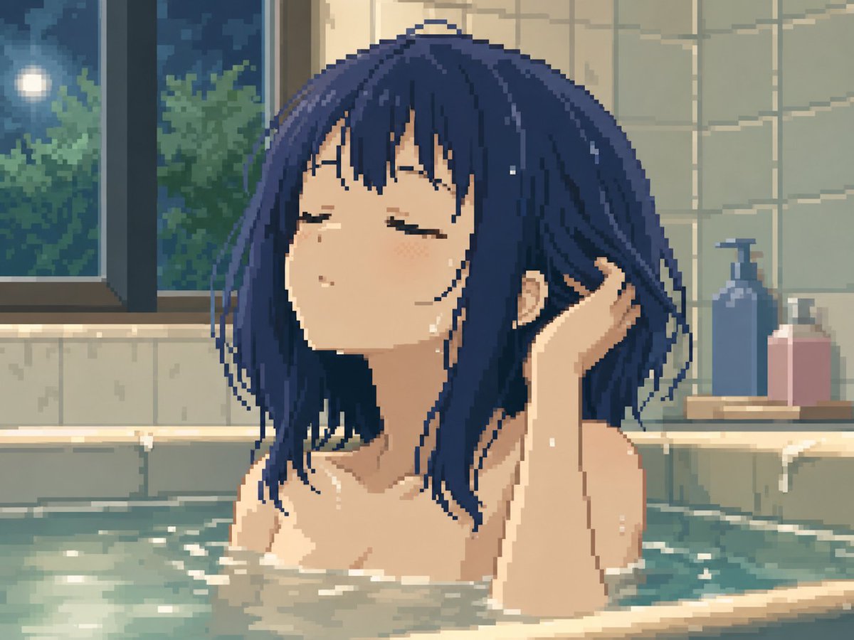 Moonlit Pixel Art Bath Scene
