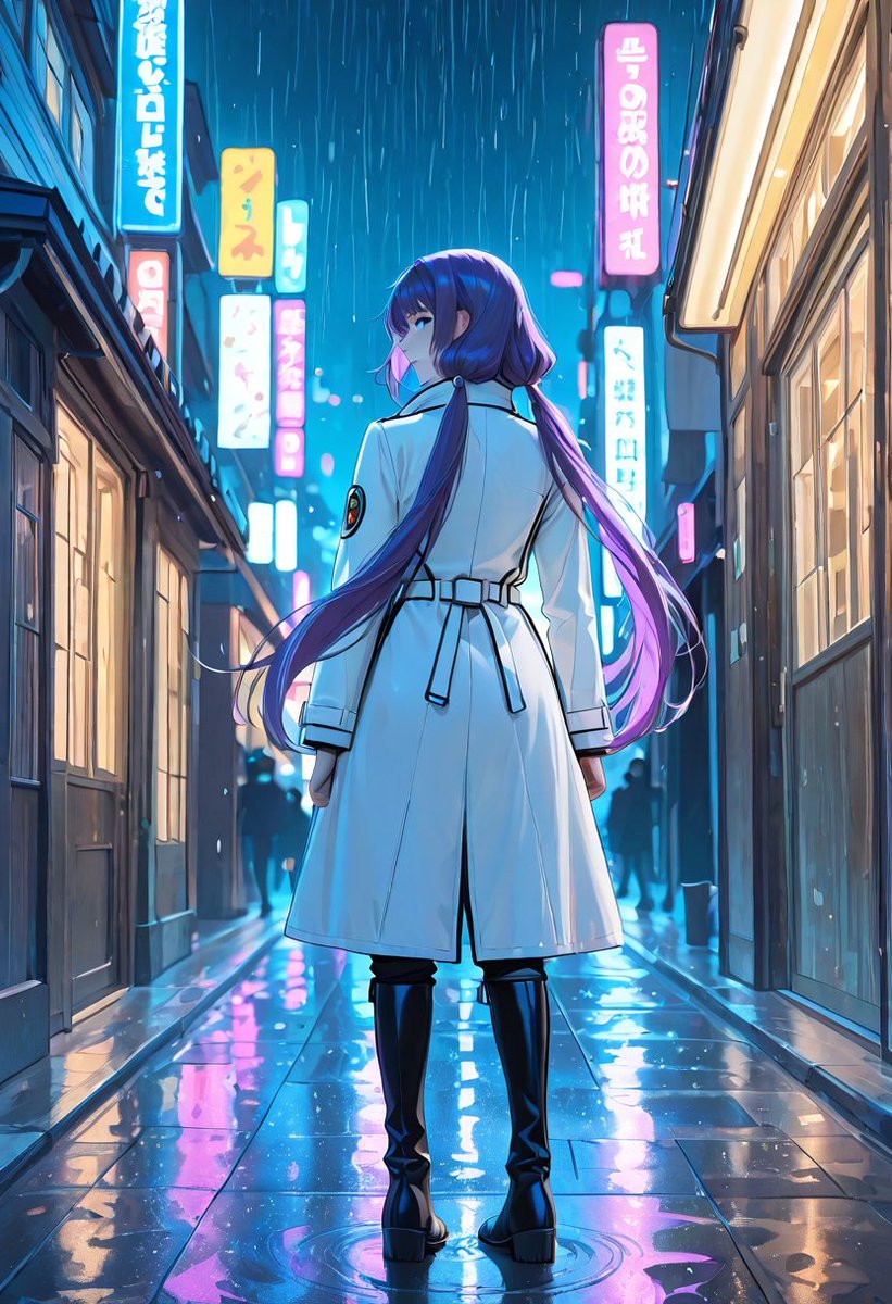 Rainy Neon Anime Alley Woman