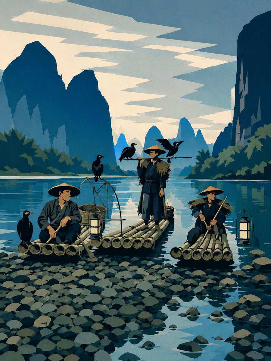 Minimalist Cormorant Fishing Poster