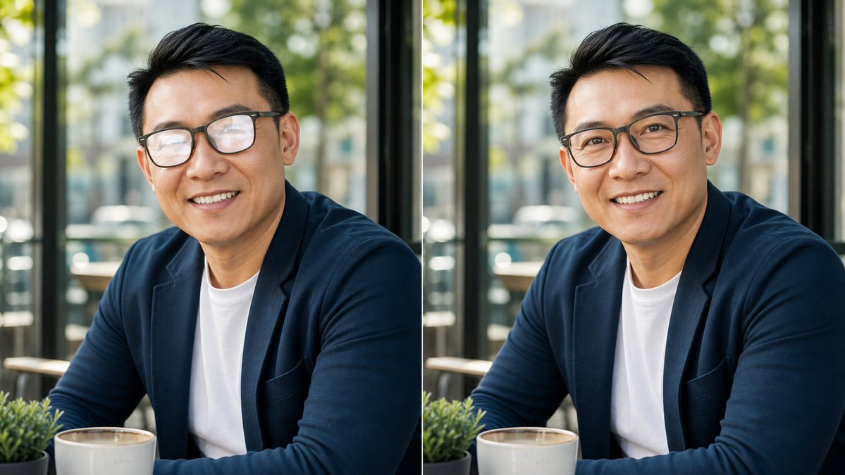 Cafe Portrait Glare Removal Comparison