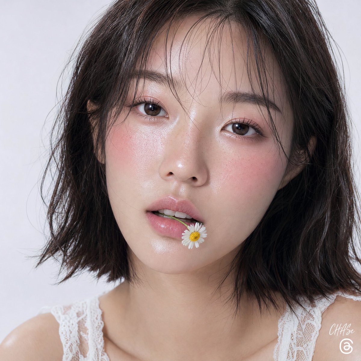Dewy Skin Beauty Portrait with Chamomile