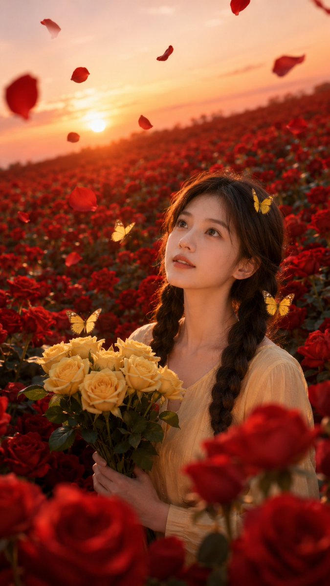 Sunset Rose Field Portrait Transformation