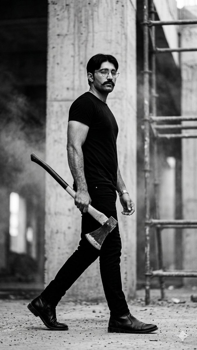 Monochrome Industrial Axe Walker