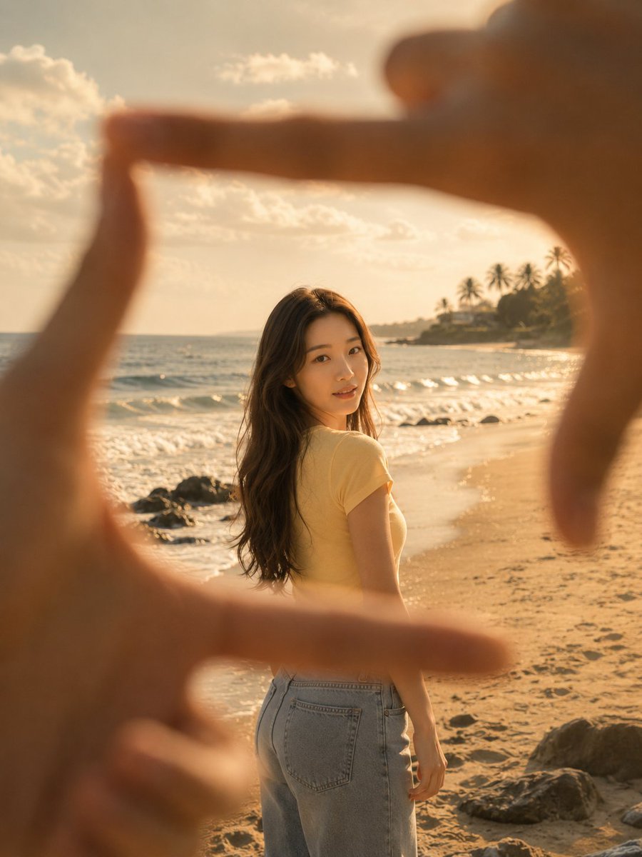 First-Person Beach Finger Frame Portrait