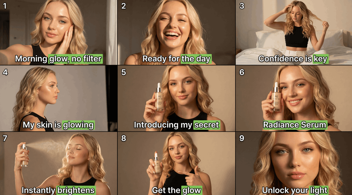 9-Panel Beauty Serum Storyboard
