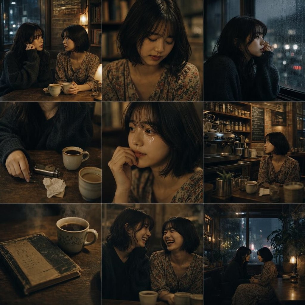 Moody Rainy Cafe 3x3 Photo Grid