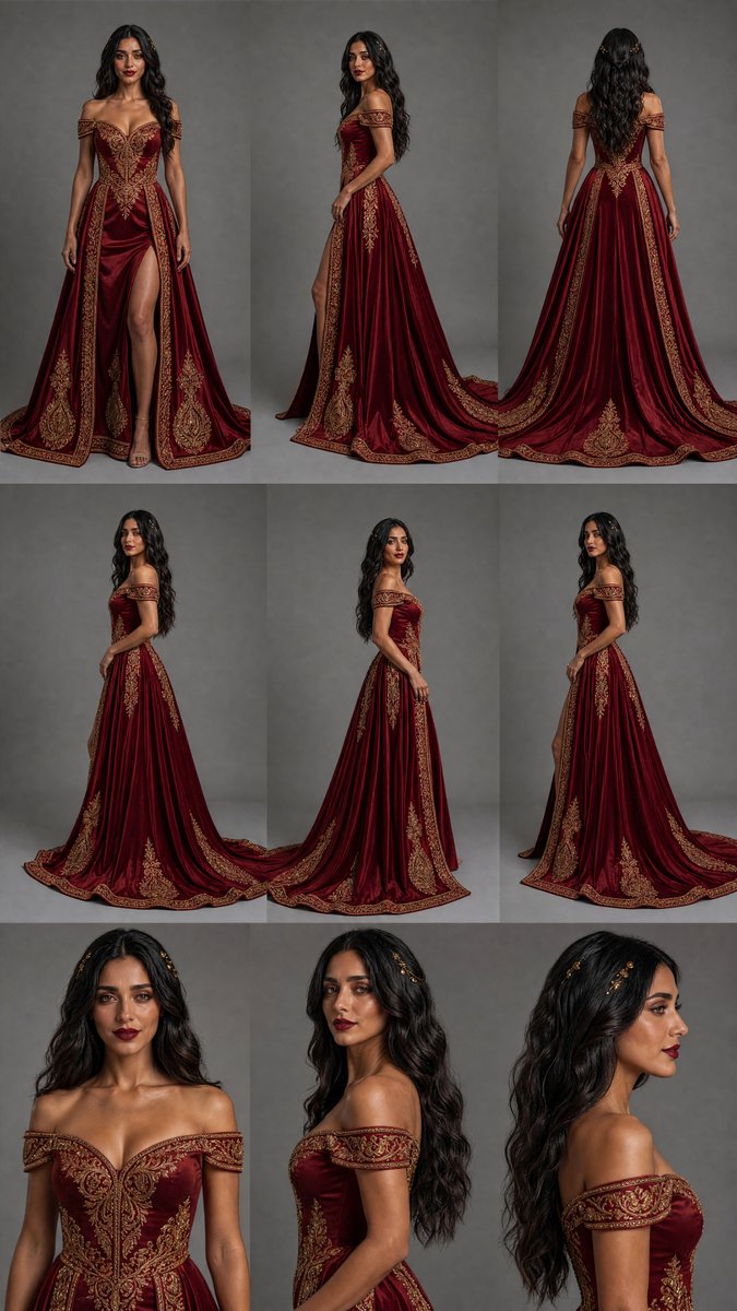 Burgundy Gown Fashion Reference Grid