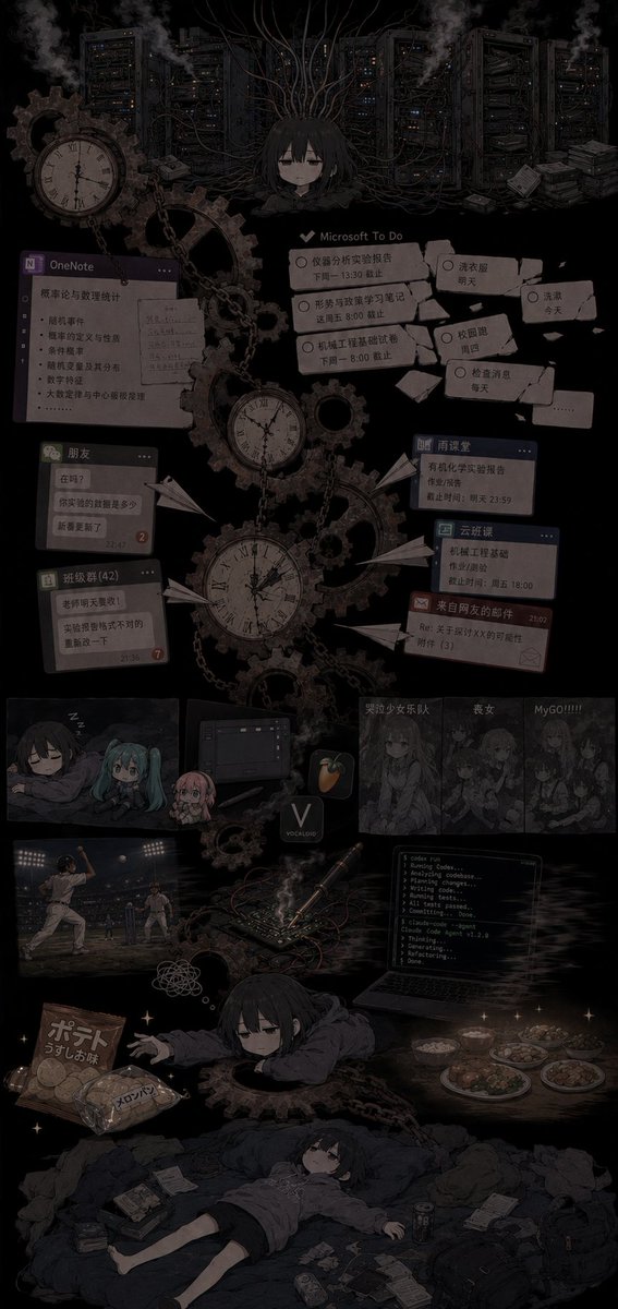 Overwhelmed Anime Productivity Collage