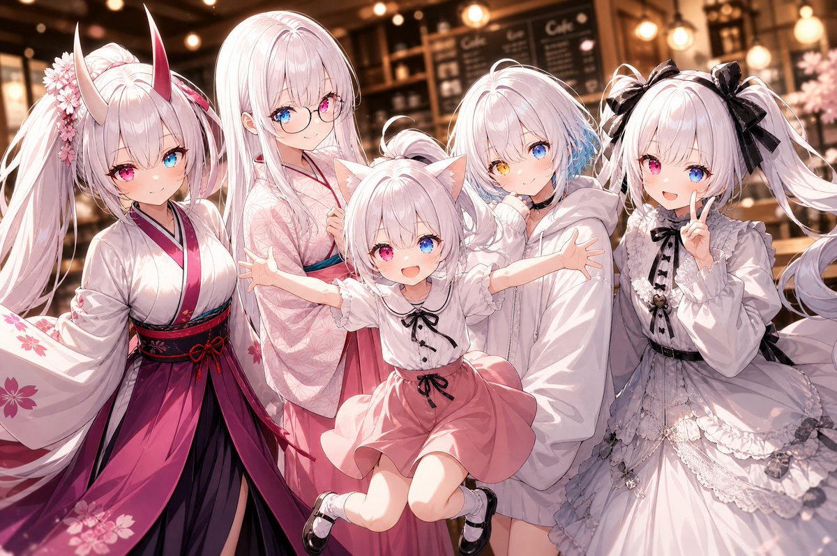 Five-Girl Anime Café Group Portrait