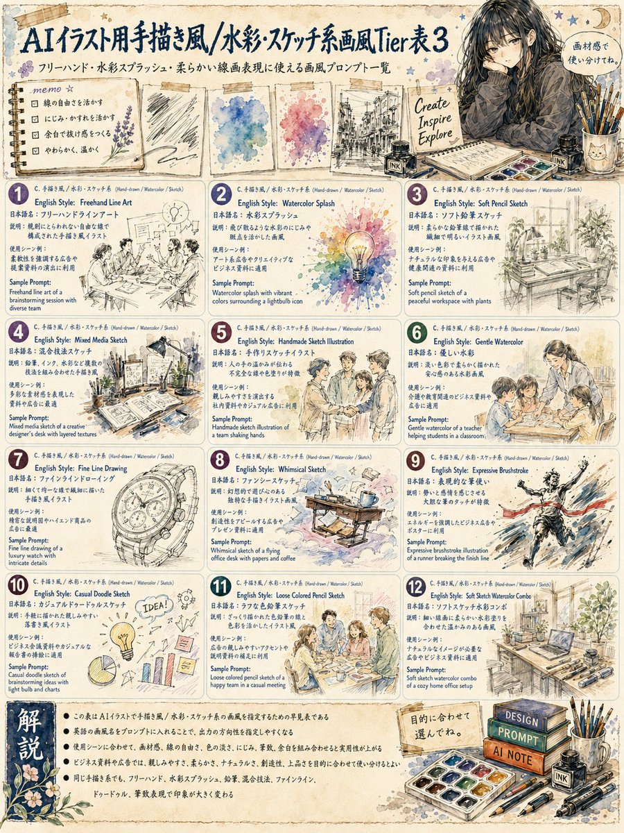 Japanese Watercolor Sketch Style Tier Poster
