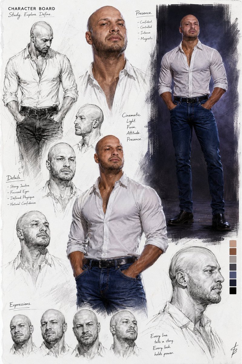 Cinematic Male Character Concept Board
