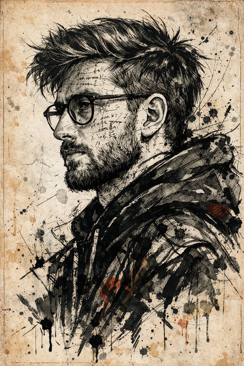 Expressive Ink Manuscript Portrait