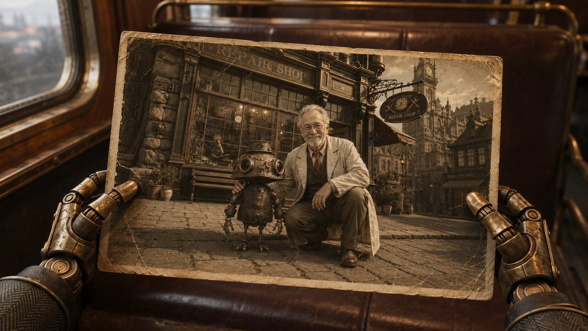 Steampunk Hands Holding Old Photo