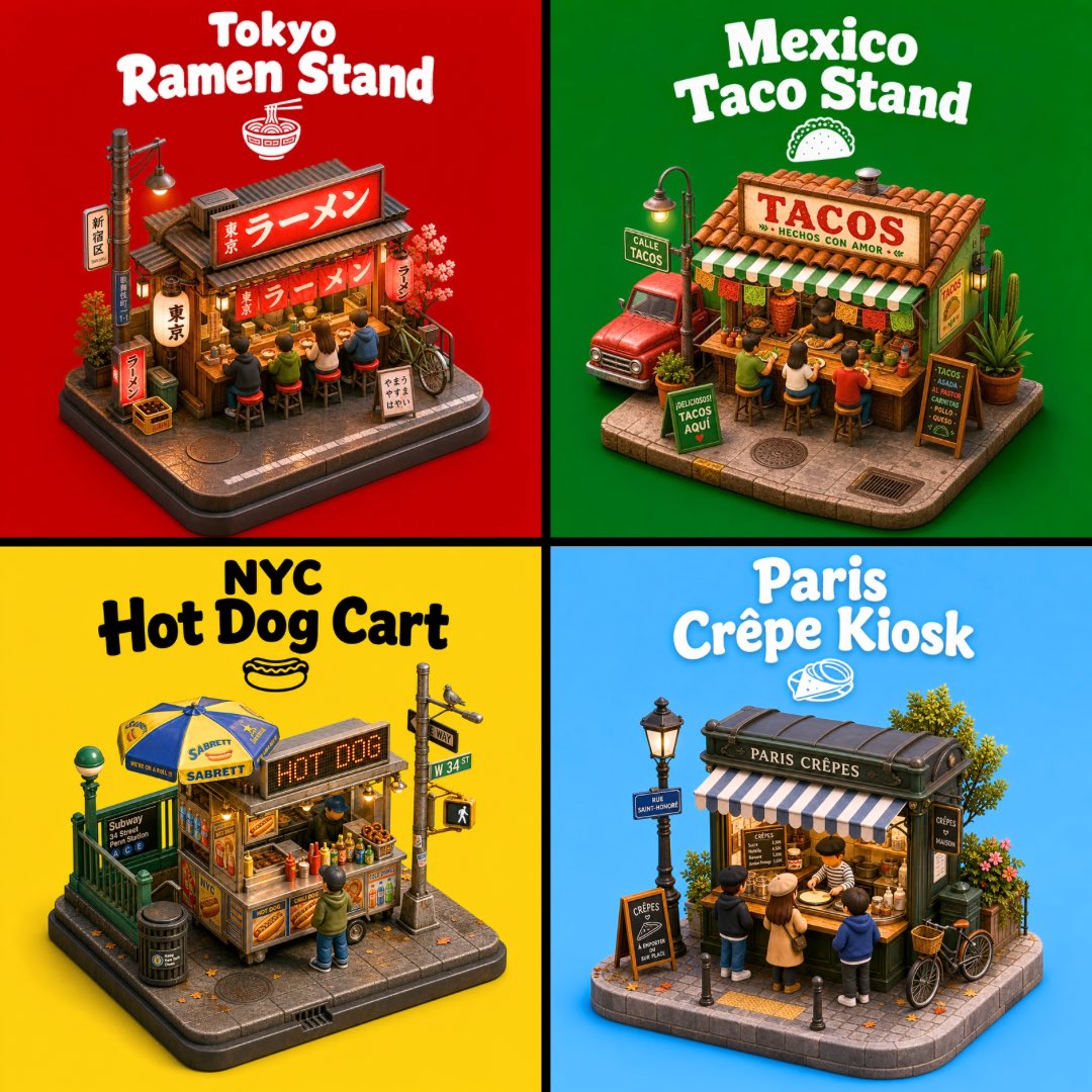 3D City Food Stand Grid