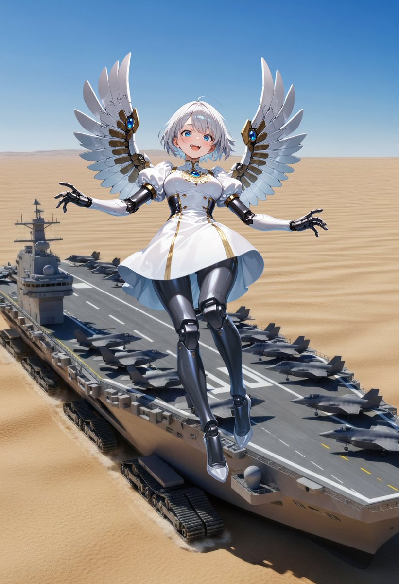 Angelic Android Over Land Aircraft Carrier