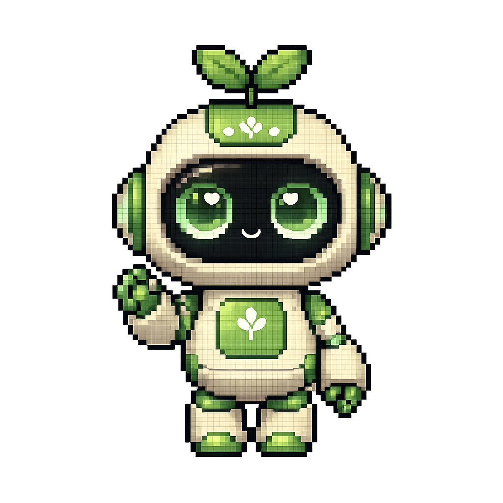 Cute Eco Robot Pixel Art Mascot