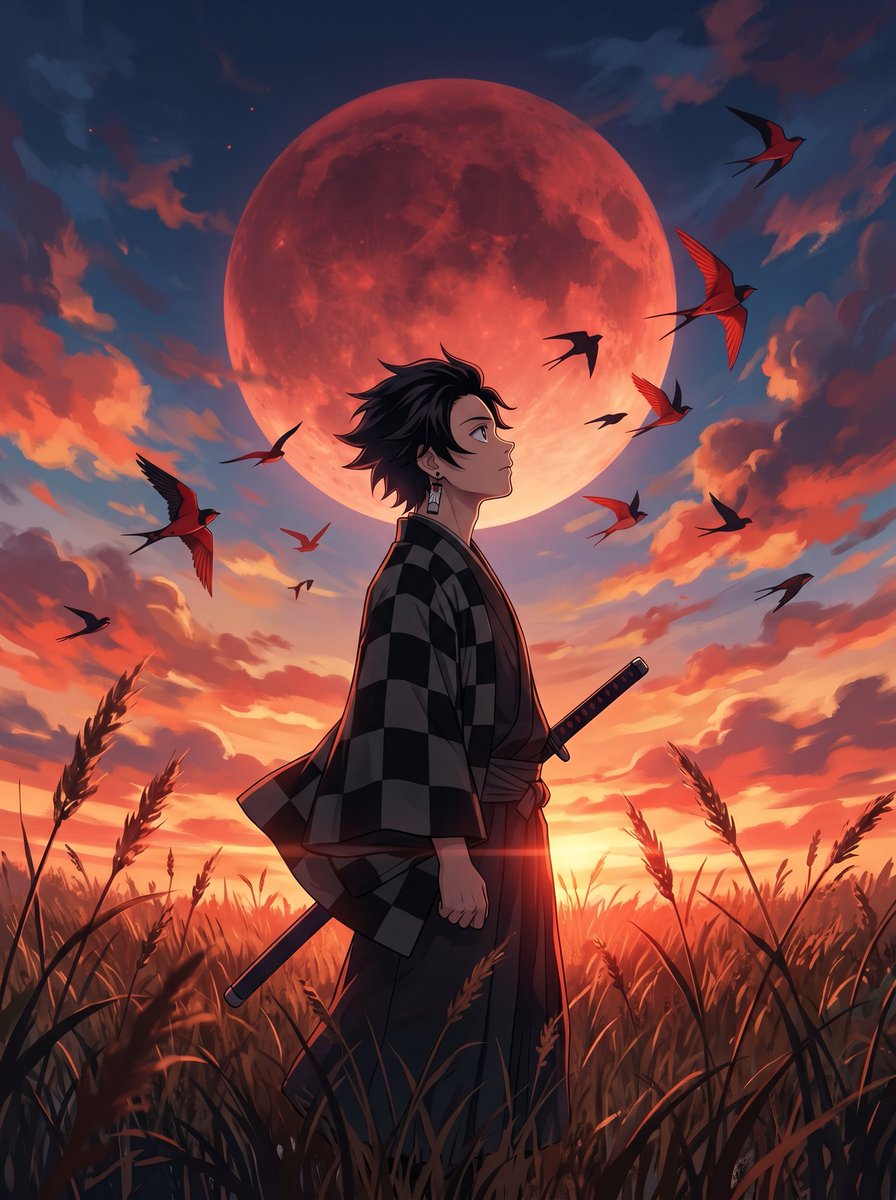 Cinematic Crimson Moon Anime Warrior
