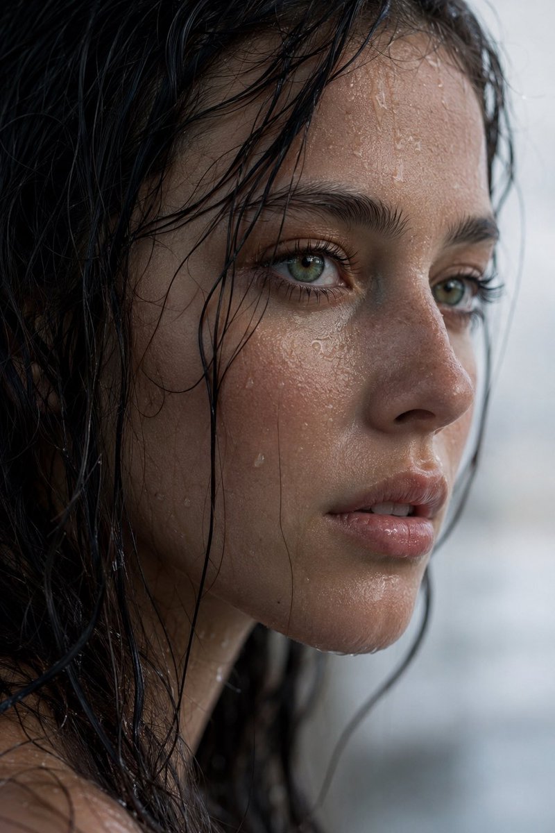 Realistic Wet Close-Up Portrait